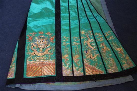 Two Chinese embroidered silk skirts, early 20th century,